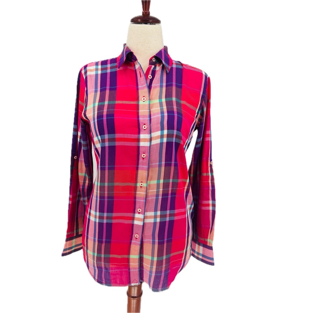 Lauren Ralph Lauren Plaid Button Down Shirt Womens Small Pink Purple Cotton